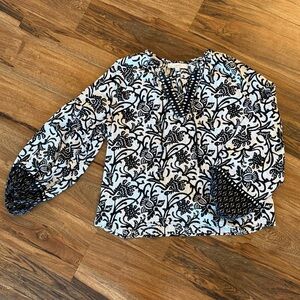 LOFT Floral Black and White Women's Top with Balloon Sleeves